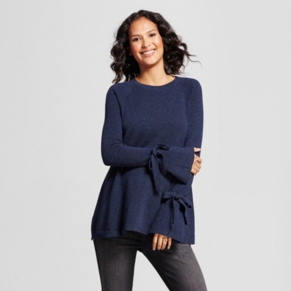 ISABEL MATERNITY Navy Blue Sleeve Tie Sweater - Picture 1 of 5